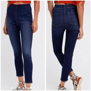 Free People High Elastic Waist Pull-On Skinny Jeans/Jeggings, Medium Wash